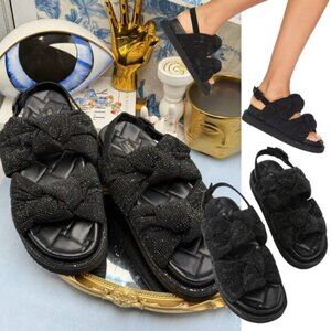 🆕 KURT GEIGER LONDON 🧿 NWOB Orson Knot Crystal Bejewelled Sandal, Black - Sz 7